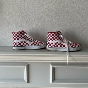 Red checkered vans hi top